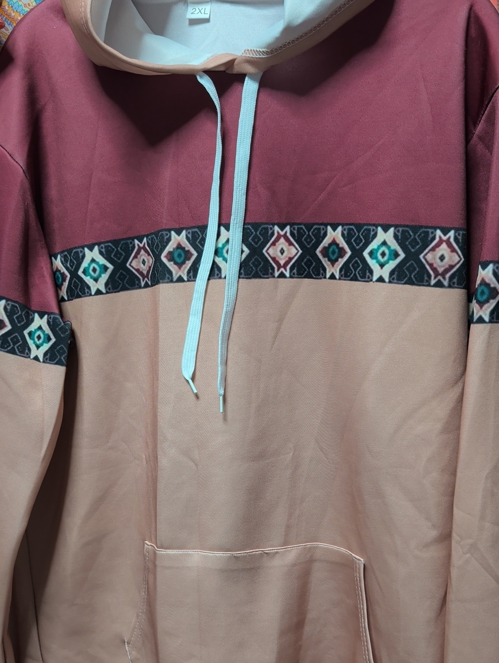 Two-Tone Hoodie with Aztec Trim - Large/X-Large